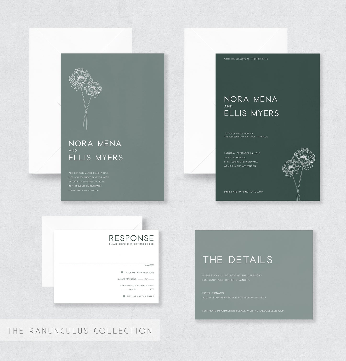 wedding invitation design green and white wedding invitation semi-custom wedding invitation wedding stationery pittsburgh wedding vendor customizable wedding invitation wedding stationer stationery design