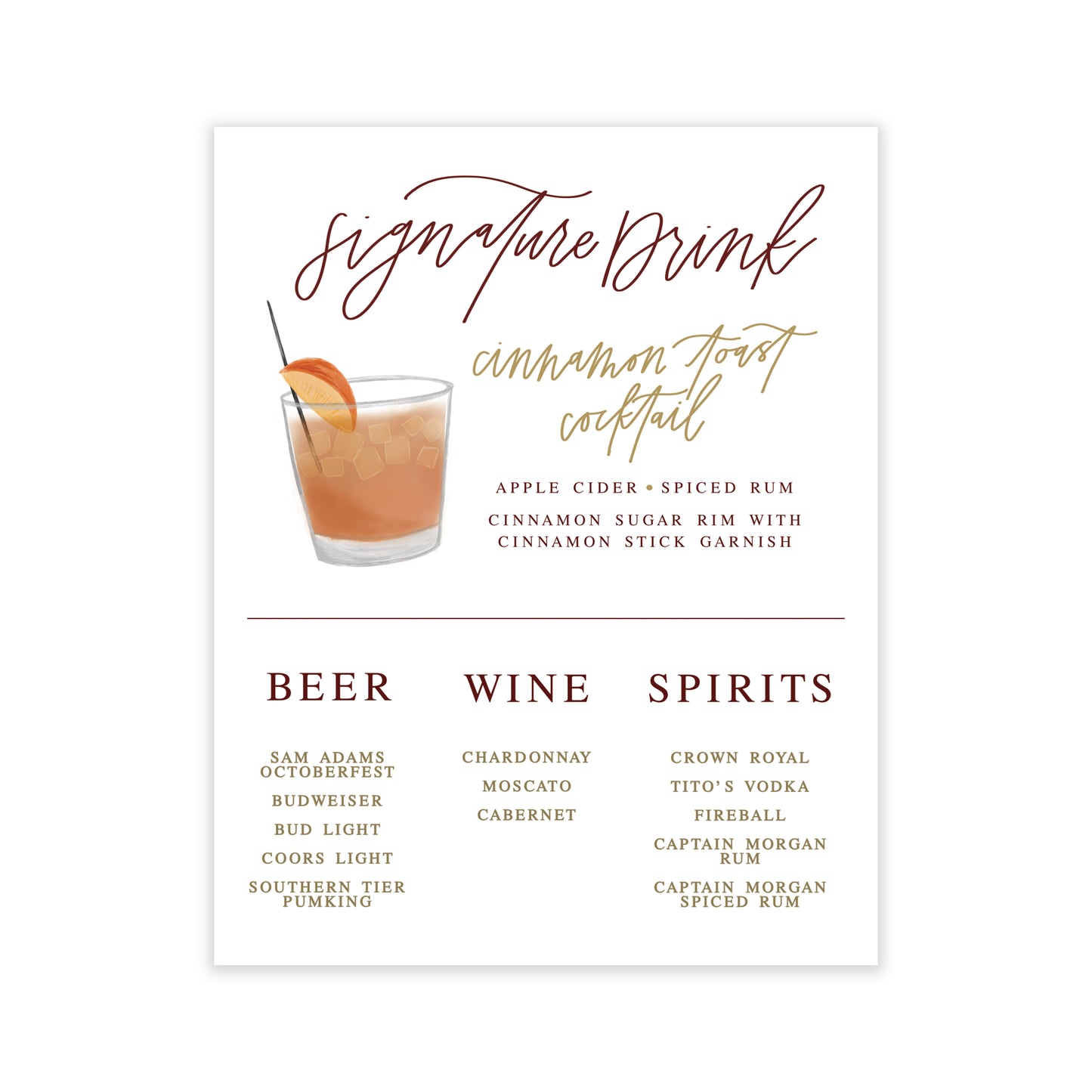 Illustrated Signature Drink Bar Print
