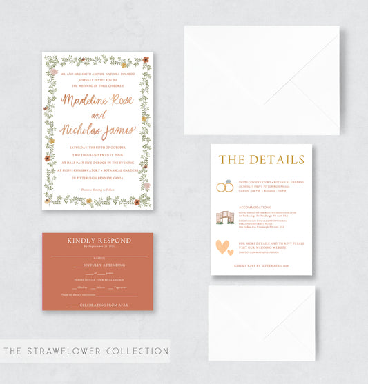 wedding invitation design green and white wedding invitation semi-custom wedding invitation wedding stationery pittsburgh wedding vendor customizable wedding invitation wedding stationer stationery design watercolor floral wedding invitation custom wedding watercolor icons