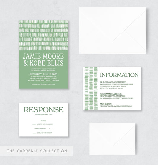 wedding invitation design green and white wedding invitation semi-custom wedding invitation wedding stationery pittsburgh wedding vendor customizable wedding invitation wedding stationer stationery design