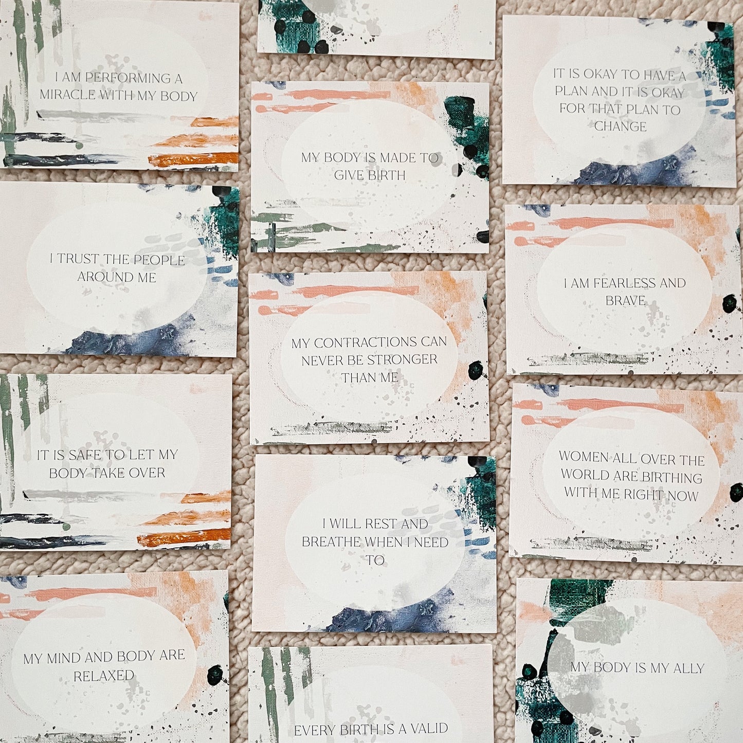 affirmation cards for birth, labor, and delivery with abstract art