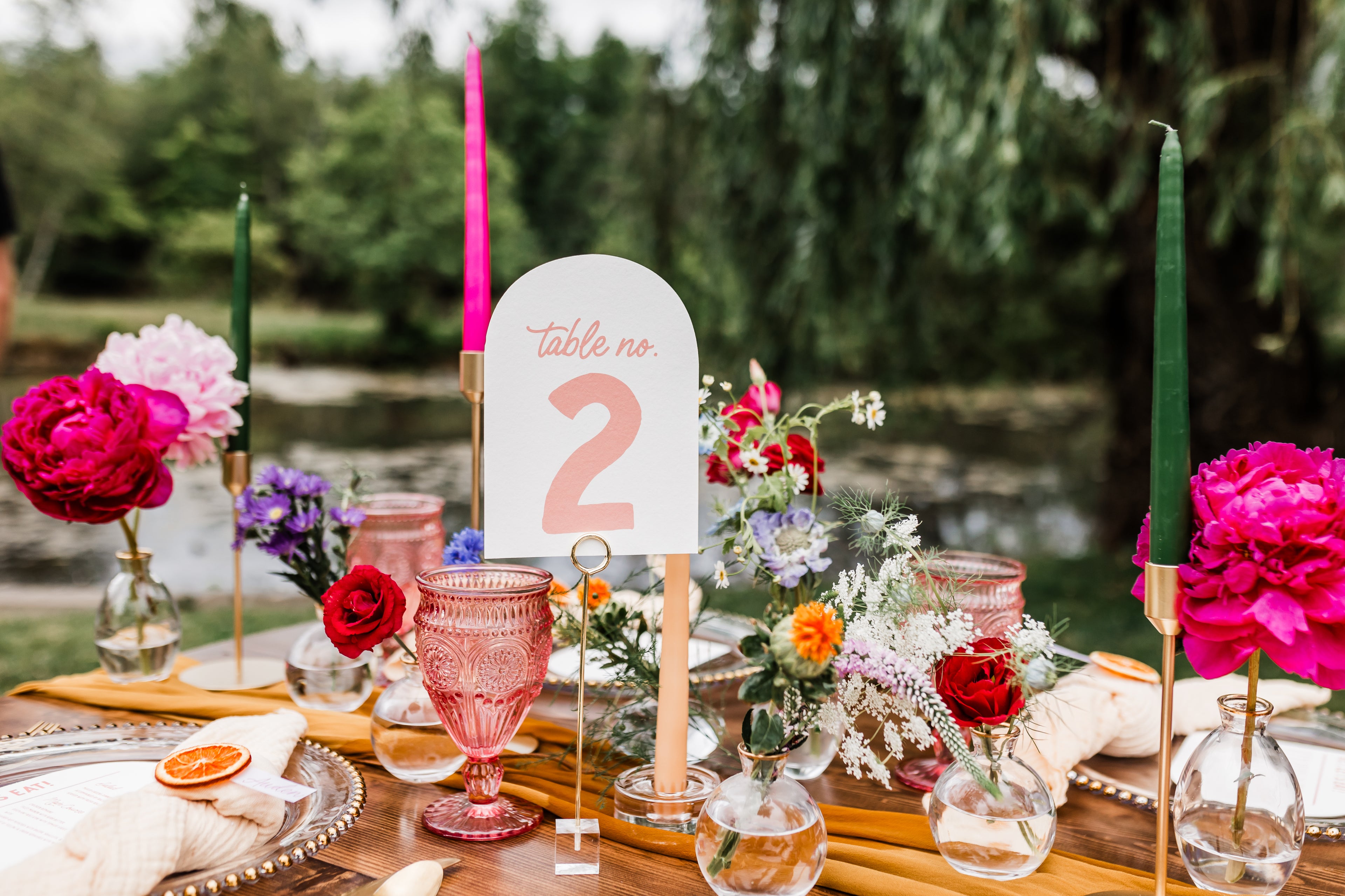 whimsical arched table number for summer pittsburgh wedding