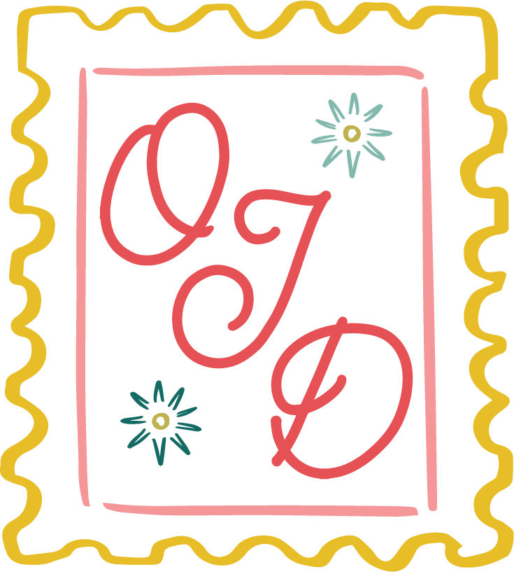 decorative stamp logo with OJD for wedding stationery and calligraphy business